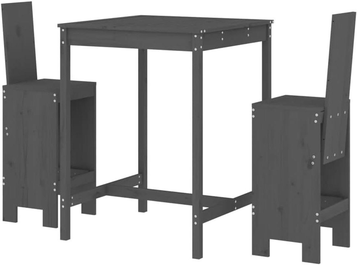 Tuinbarset Grenen - Buitenbar Set - Buiten Ontspannen - Robuust Tafelblad - 825 x 825 x 110 cm - Grijs