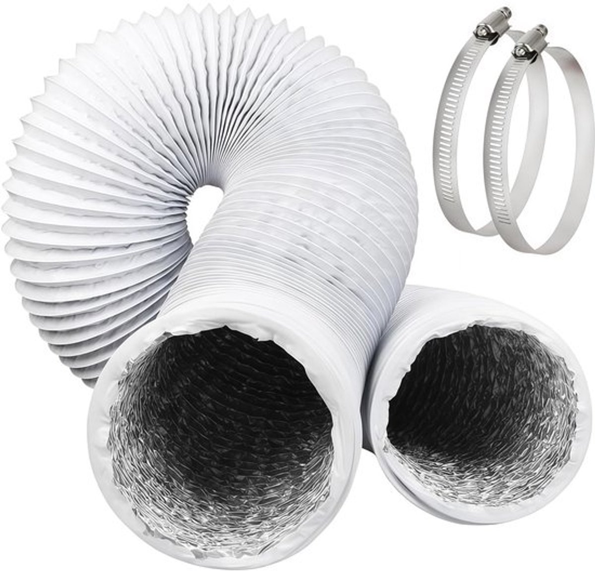 Afvoerslang 100 mm Flexibel - Aluminium/PVC - Slangklemmen - Ventilatieslang - Wasdroger/Airco - 3 meter lengte