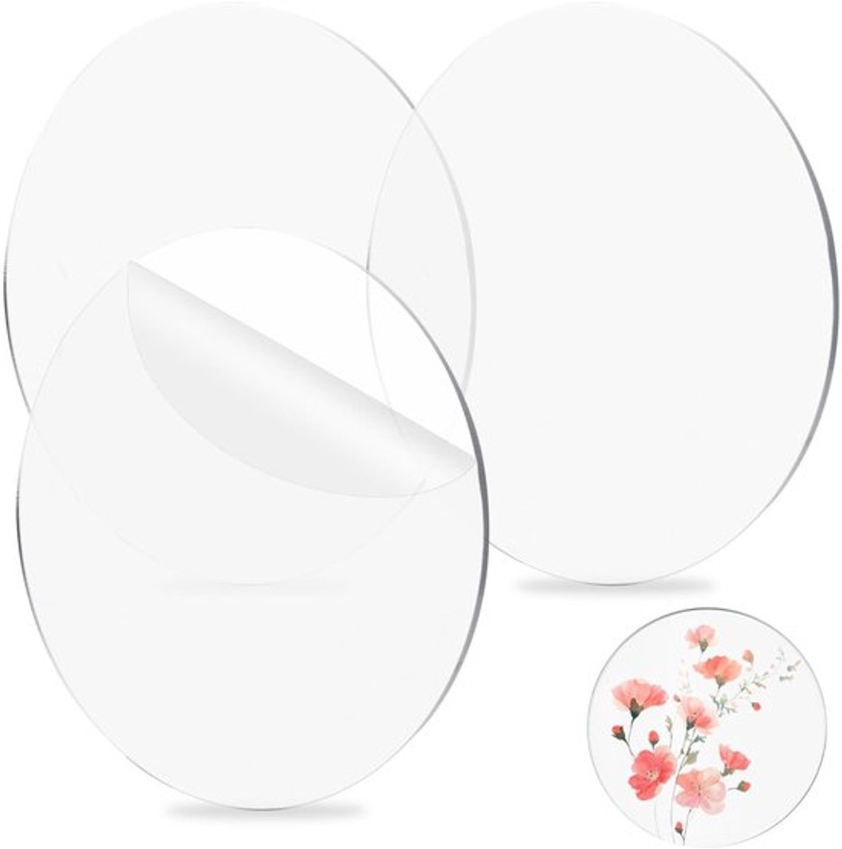3 stuks transparante acrylplaten, diameter 15 cm, taartplaat, herbruikbaar, niet-klevend, acryl taartbord met beschermfolie, 3 mm taartonderlegger, rond, voor het bewaren van taarten