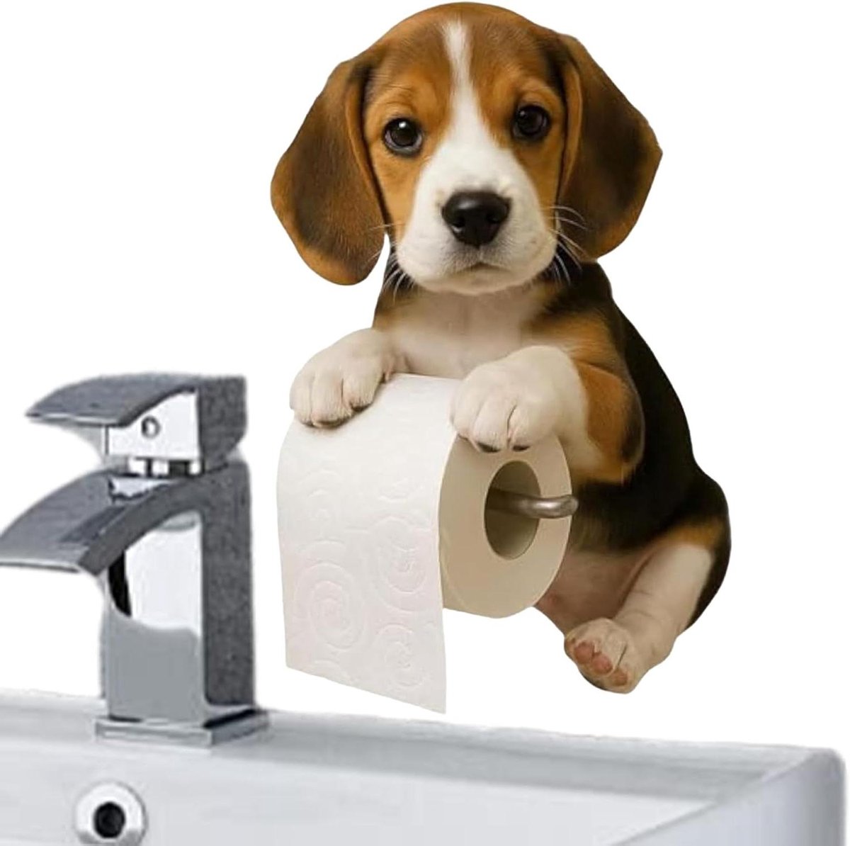Papieren Handdoekhouder Hond - Dierenhouder Toiletrol - Badkamer Organiseren - Vochtbestendige Constructie - 24 x 18 cm - Beagle