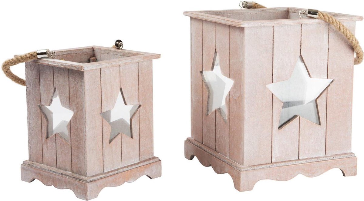 Houten Lantaarn - Decoratieve Lamp - Sfeerverlichting Huis - Shabby Chic Stijl - 26.8 x 20.8 x 21 cm - Wit