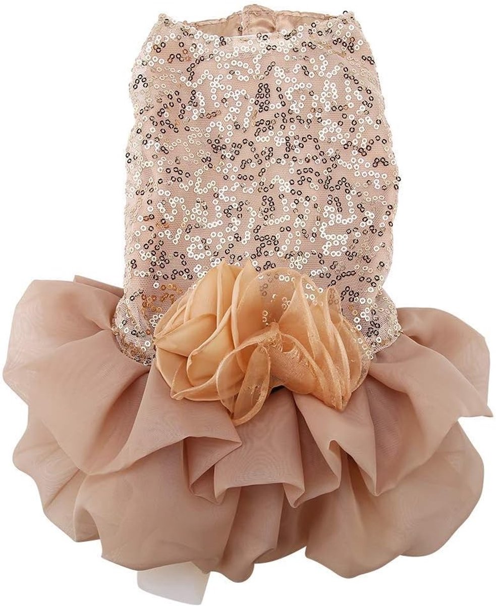 Schattige trouwjurk voor kleine honden met pailletten en bubbelskirt, perfect voor bruiloften en speciale gelegenheden