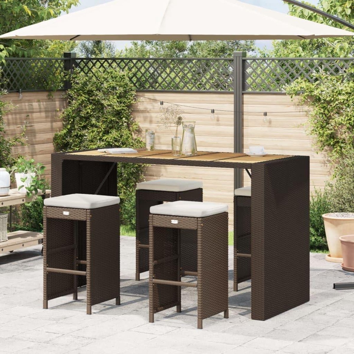 Tuinkrukken met Kussens - Buitenkrukken Terraskrukken - Buiten Ontspannen - Weerbestendig Polyrotan - 4 stuks 76 cm - Bruin