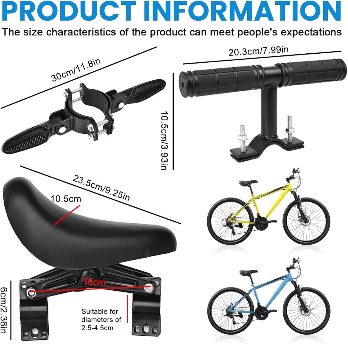 Comfortabel ergonomisch fietszadel - Zwart - Kinderzitje voor Fiets - Aluminium en Leer - Voor Kinderen 2-5 Jaar