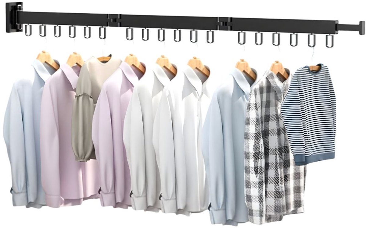KIRA® Wanddroogrek - Wanddroogrek Inklapbaar - Compact Droogrek voor aan de Muur - Wanddroogmolen - Zwart - 120cm x 30cm x 90cm