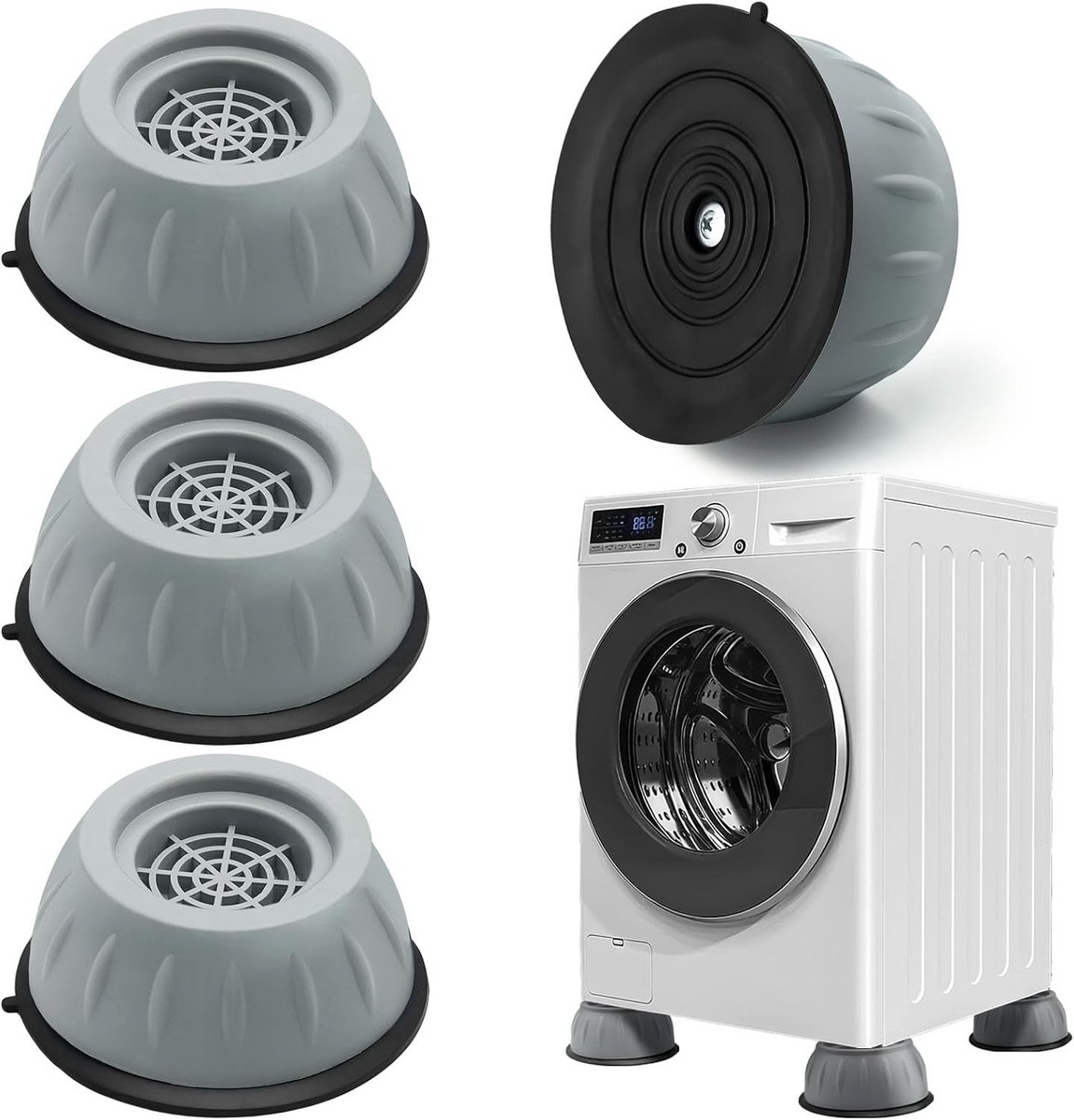 4 Stuks Anti-Vibratie Wasmachinevoeten, Slipbestendige Dempers voor Stabiliteit en Levensduur, Geluidsreductie en Ondersteuning
