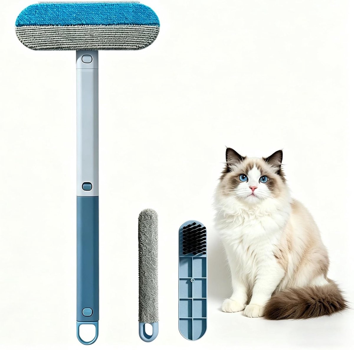 Multifunctionele dierenhaarverwijderaar met lange handgreep, pluisroller en pluisborstelset voor honden en katten, herbruikbaar en effectief in het verwijderen van haar en pluisjes