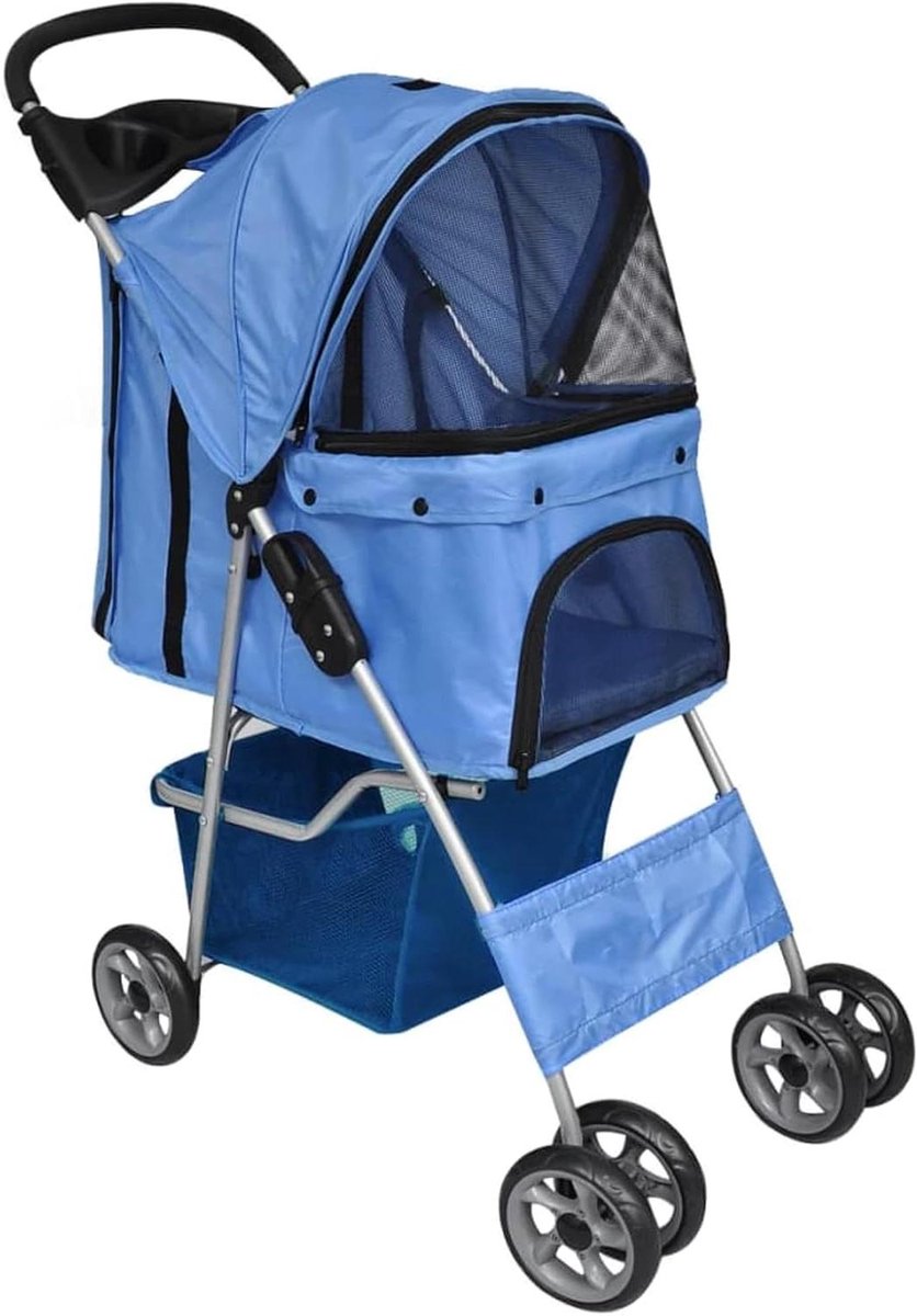 Huisdierenbuggy - Hondenwagen - Comfortabel Vervoer - Opvouwbaar - 15 kg draaglast - Blauw