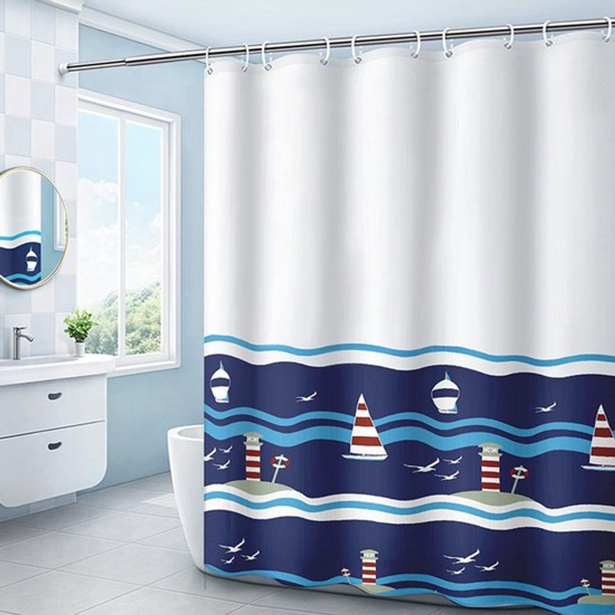 Douchegordijn 180x183 cm - Waterdicht - Wasbaar - Antischimmel - Zacht Polyester - Milieuvriendelijk - Badkamergordijn