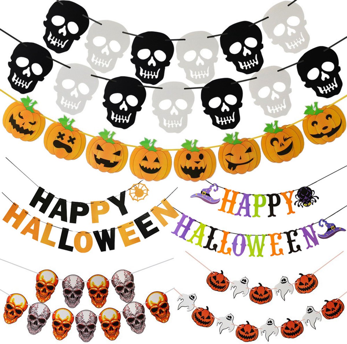 Claoner Halloween vlaggen - Driehoekig - Papieren slingers - Hangende decoratie - Verjaardag - Kerst - Kleuterschool