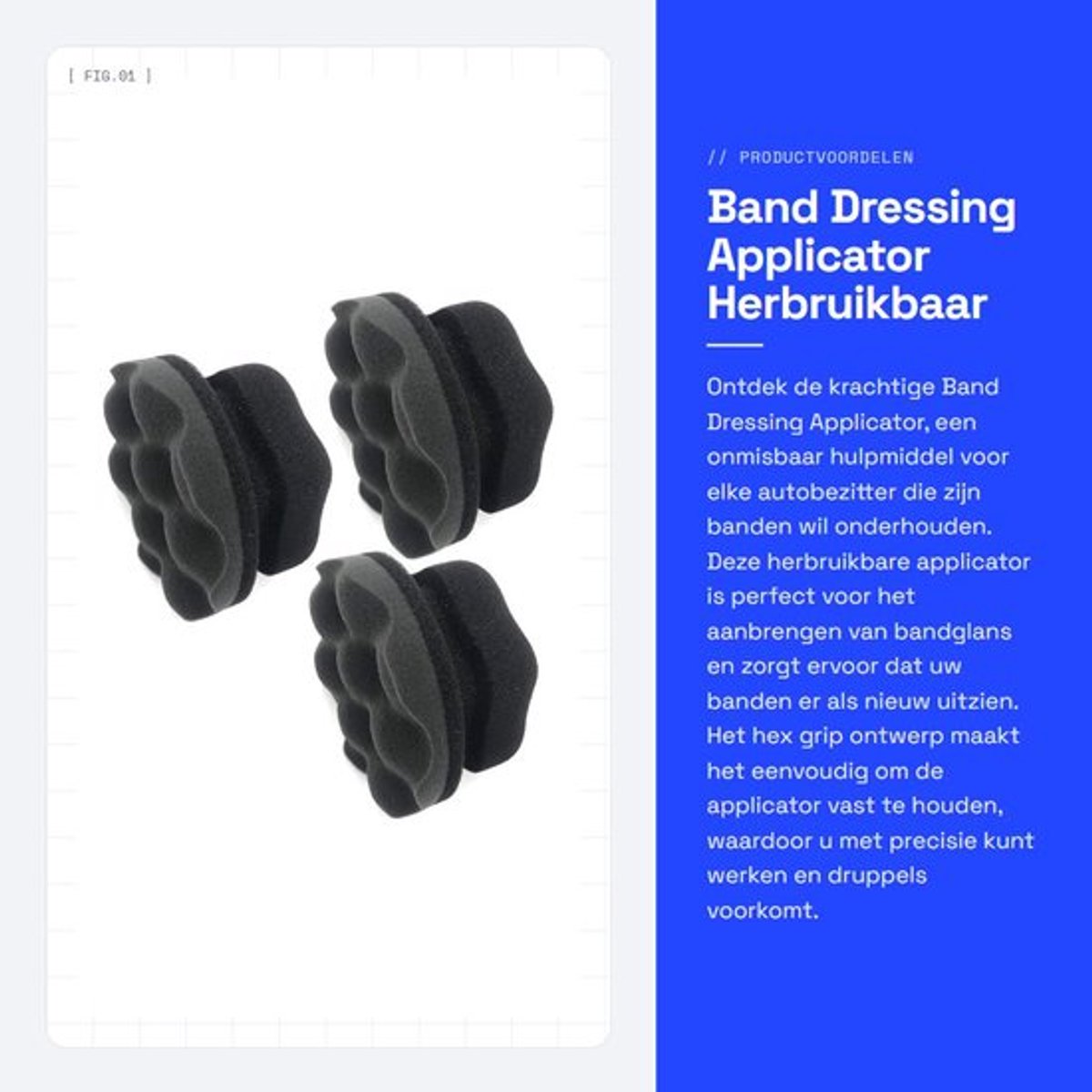 Band Dressing Applicator - 3 Stuks - Herbruikbare Spons - Ergonomisch Handvat - Duurzaam Schuimsponsmateriaal - Golfpatroonontwerp - Bandreiniger