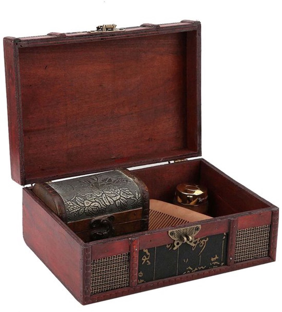 Sieradenbox Vintage Design - Houten Juwelenkistje - Antieke Look - 23 x 16 x 10 cm - Veilige Opslag met Slot - Decoratieve Details - Juwelendoos