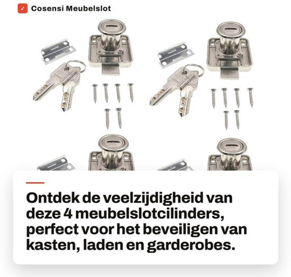 Meubelslotcilinder 4x - Kast Slot - Ladeslot - Archiefkast Slot - Deurslot - Roestvrij Staal - Geschikt voor deuren tot 22 mm dik - Kastslot