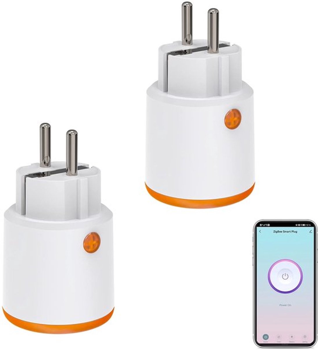 SnelShoppen - Smart Power Plugs Zigbee Slimme Stekker met Meet- en Timerfunctie, Tuya App Controle, Push Notificatie, 16A Plug, 2-Pack, Compatibel met