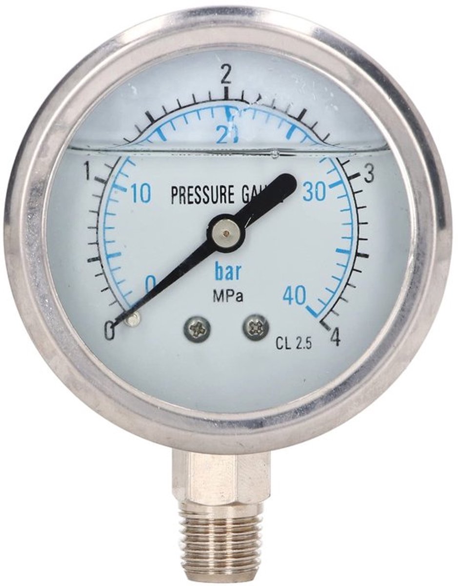 Manometer Glycerine Gevuld - Drukmeter 0-4 Mpa - Dual Graduation Bar/Mpa - 1/4" NPT Aansluiting - Nauwkeurige Metingen - Schokbestendig