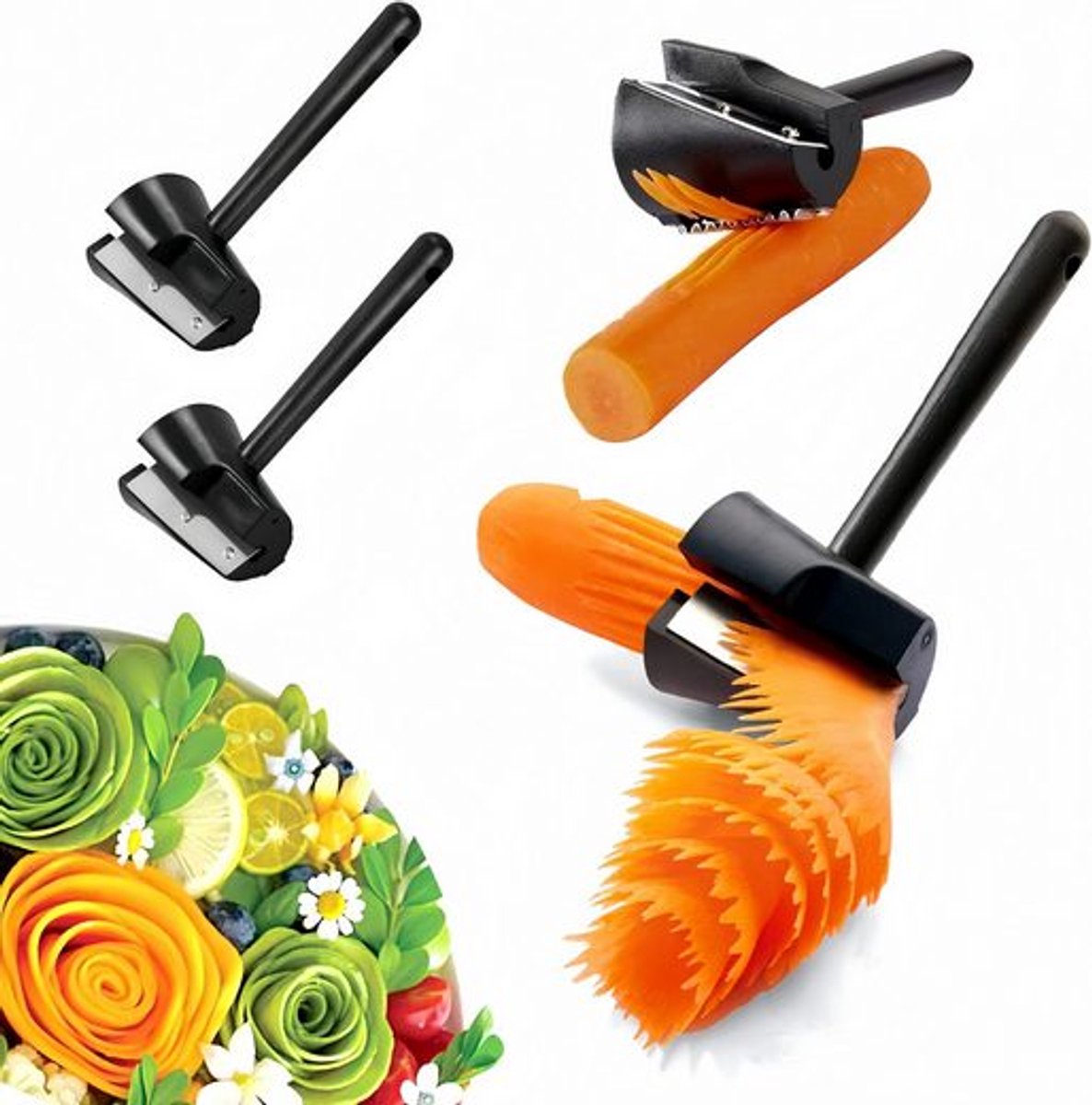 Claoner Groentespiraalsnijder - 2-delige set - Trechtervorm - Voor groenten en fruit - Keukengereedschap