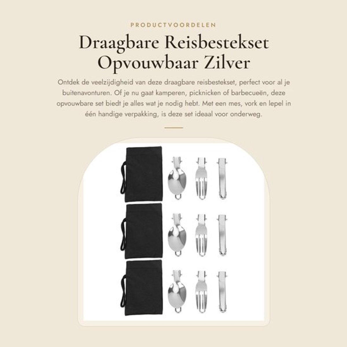 Reisbestekset Driedelig - Opvouwbaar - Roestvrij Staal - Inclusief Opbergtas - Duurzaam - Geschikt voor Kamperen/Picknicken - Bestekset