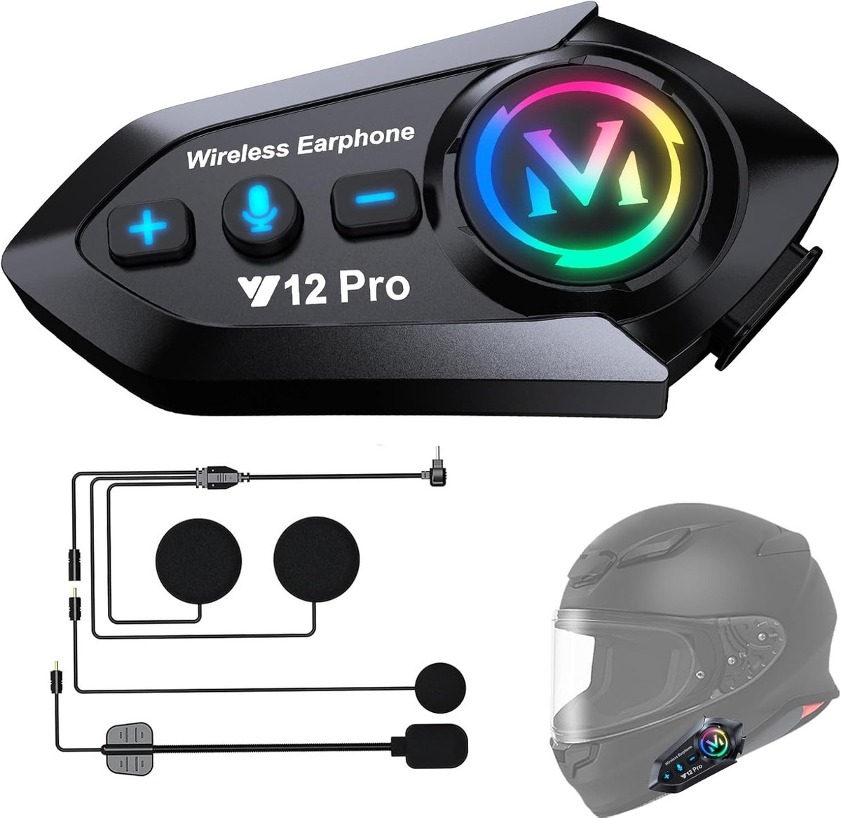 Motorhelm-headset - Zwart - Bluetooth 5.4 Communicatiesysteem met Intercom voor 2 Bestuurders - Waterdicht en Ruisonderdrukkend