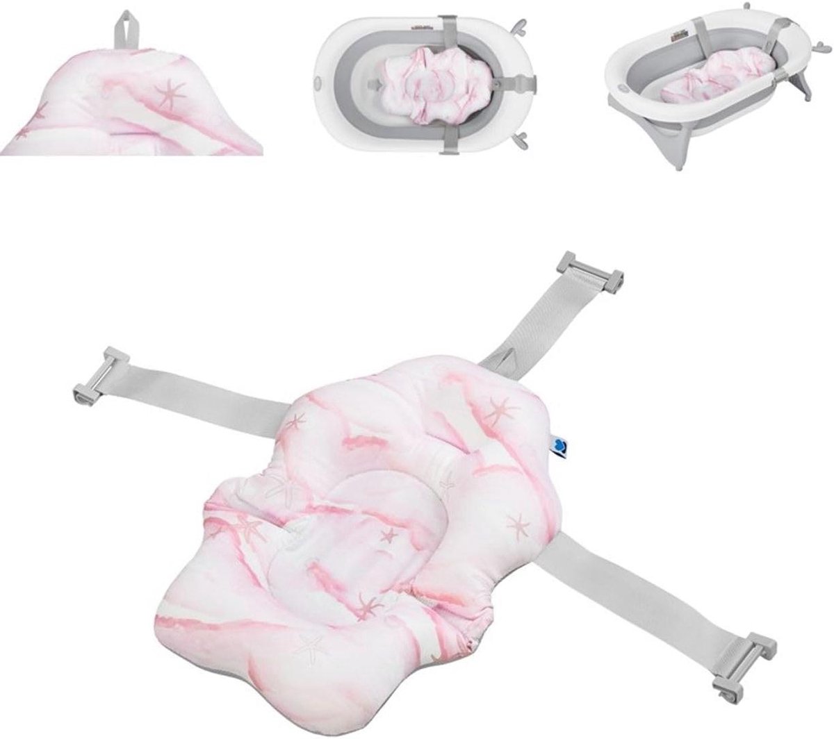 Baby badkussen - Badhulp baby - Veilig badderen - Sneldrogende stof - 49 x 34 x 7 cm - Roze wit
