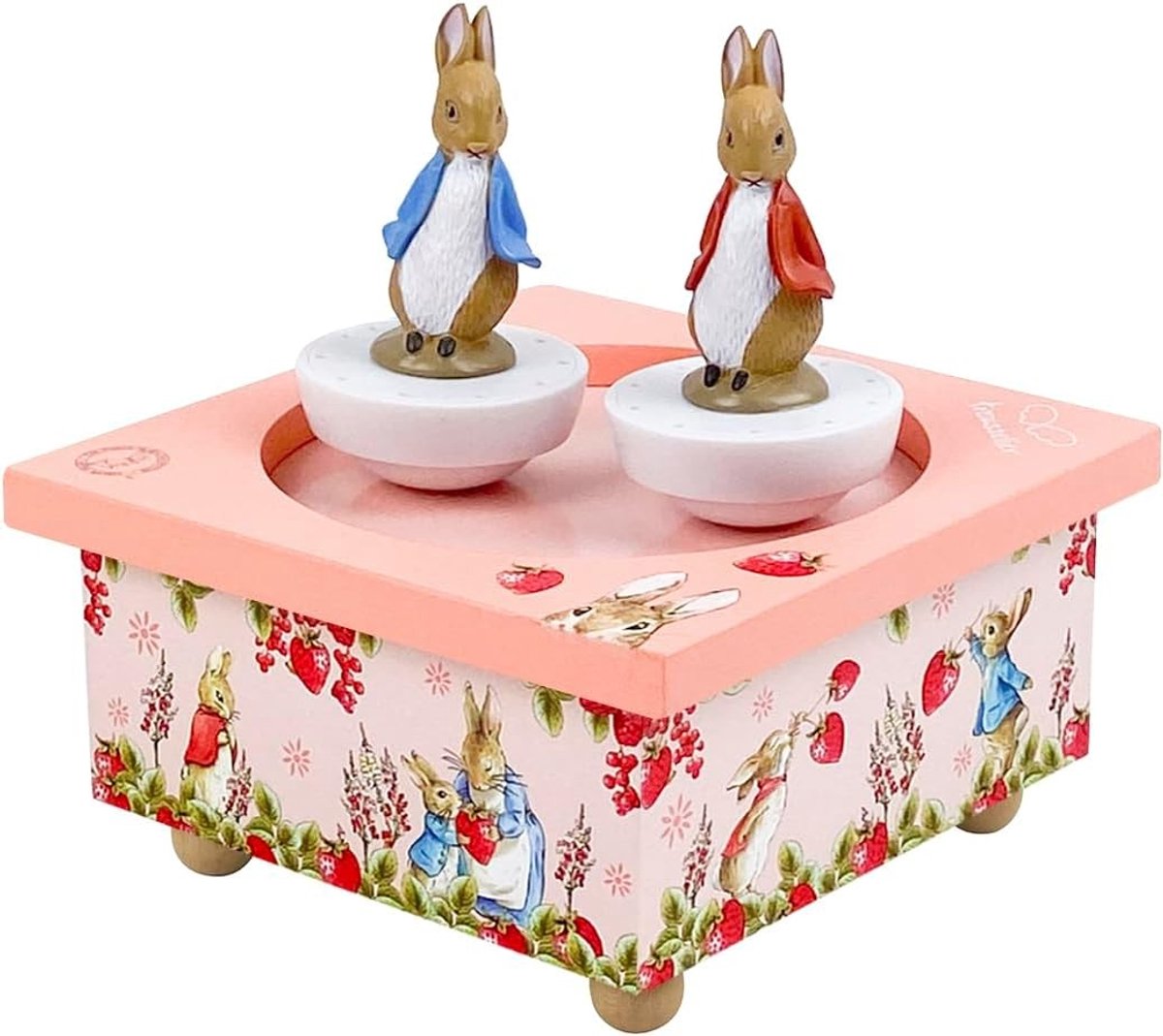 Roterende muziekdoos - Aardbeien - Houten Baby Muziekdoos met 2 Magnetische Figuren - Cadeau voor Baby's