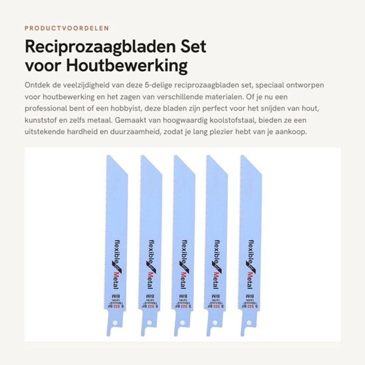Reciprocityzaagbladen Set 5-delig - Hoogwaardig Koolstofstaal - Snijden van Hout/Kunststof/Metaal - Lengte 150mm - Dikte 0,9mm - Professioneel Ontwerp - Zaagbladen