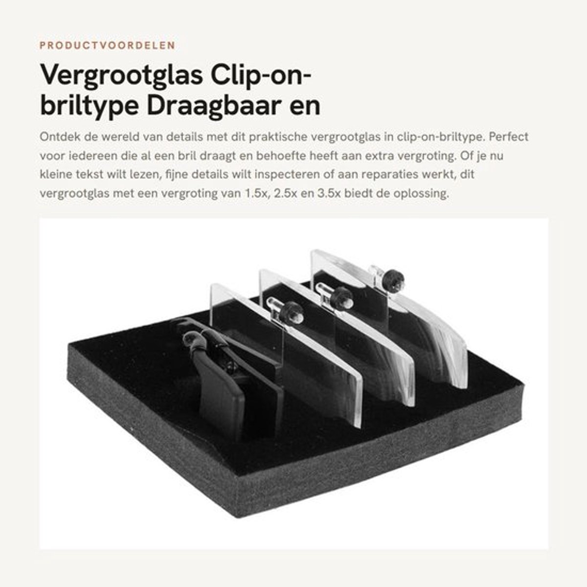 Vergrootglas Draagbaar - Clip-on Briltype - 1.5x/2.5x/3.5x Vergroting - Stevig en Duurzaam - Geschikt voor Inspectie - Harde Koffer - Loep