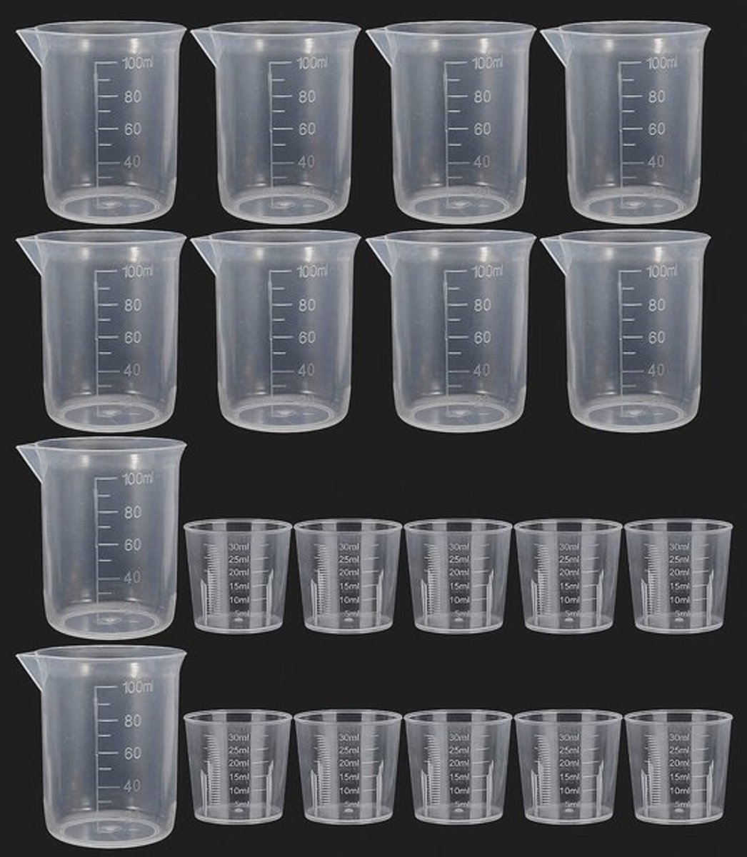 Transparante Maatbekers Set van 20 Stuks - Voor Koken, Schilderen en Laboratoriumgebruik