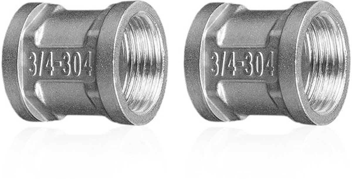 2 stuks roestvrijstalen huls dubbele nippel 3/4" inch IG x IG, binnendraad connector adapter, dubbele huls roestvrijstalen huls3/4" inch, dubbele huls aansluitnippel voor buisaansluiting (3/4")
