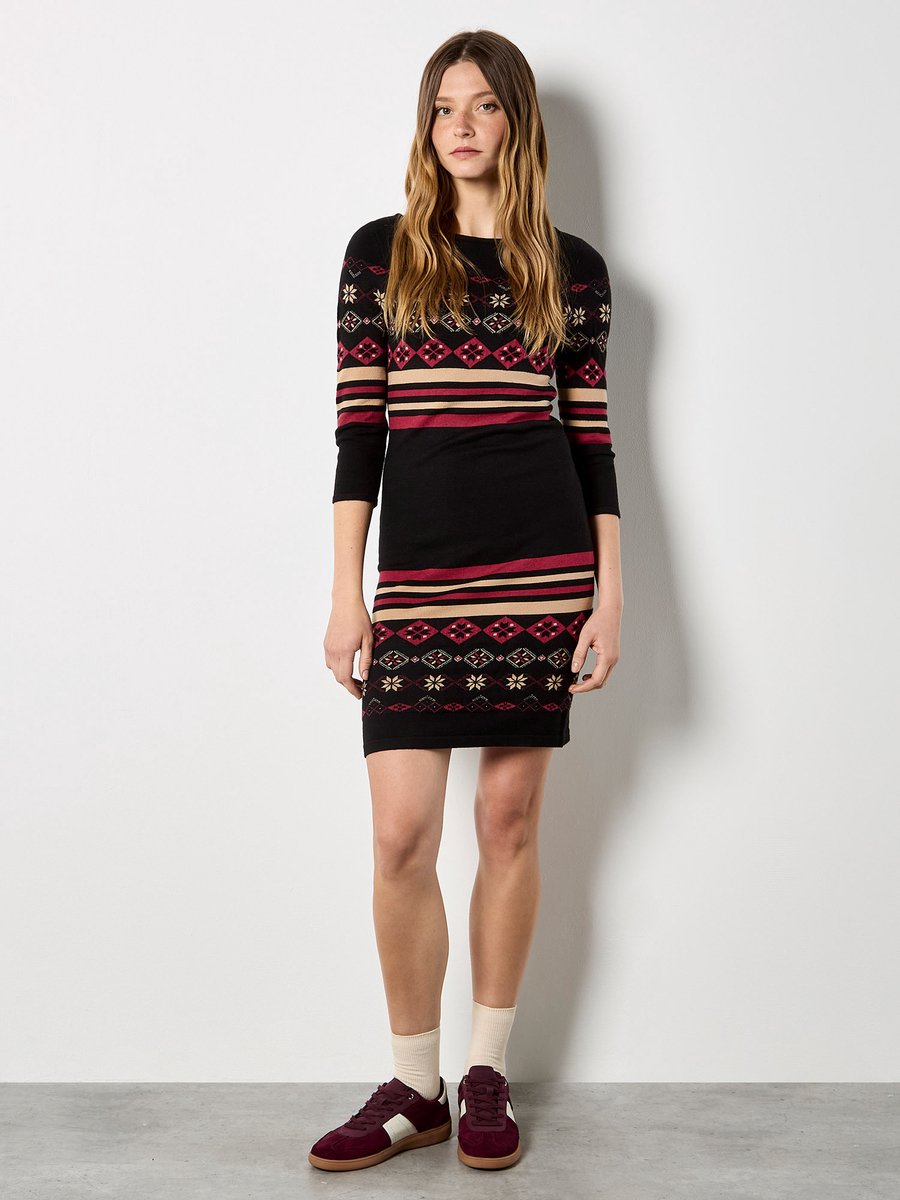 Folk Pattern Stripe Knitted Mini Dress