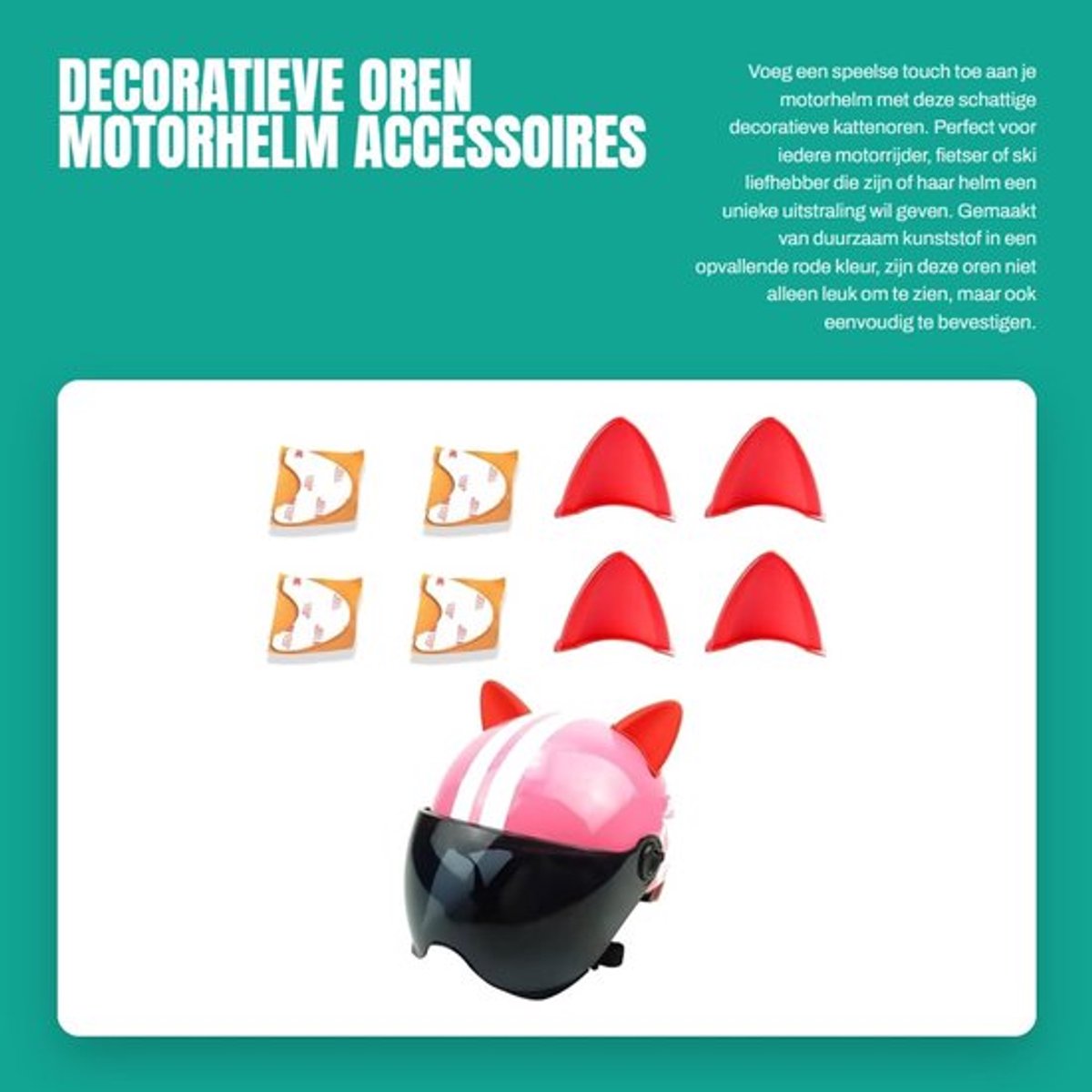 Motorhelm Oren Decoratie - 2 Paar - Kunststof - Schattige Kattenoren - Universaal - Eenvoudig te Installeren - 6,3 x 6 cm - Helmsieraden