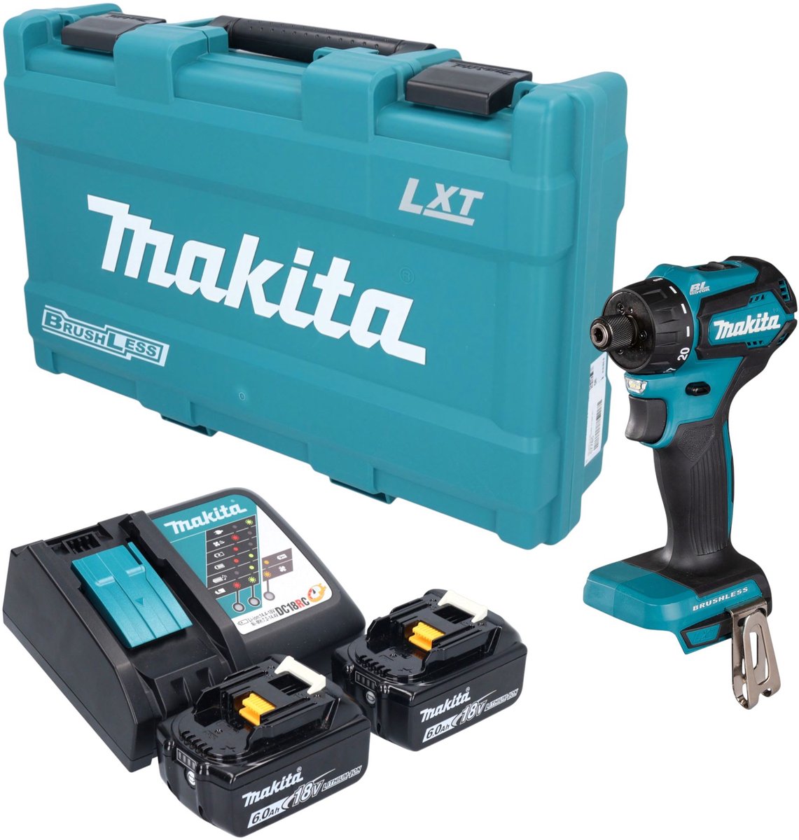 Makita DDF 083 RGK accu-boorschroevendraaier 18 V 40 Nm 1/4" borstelloos + 2x accu 6,0 Ah + oplader + koffer