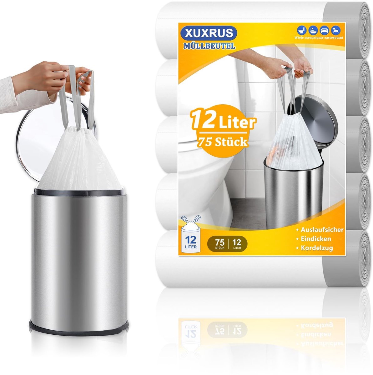 Omgoods - 75 Stuks Afvalzakken 12L met Treksluiting