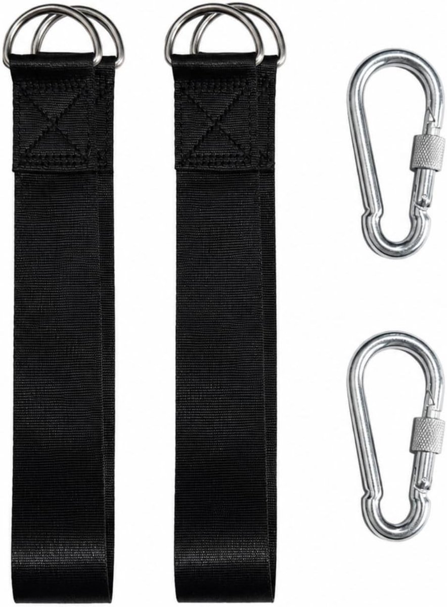 2 stuks bevestigingskit voor hangmatten en schommels met karabijnhaken | Duurzame nylon riemen voor hangstoelen, schommels, turnringen en tuingebruik