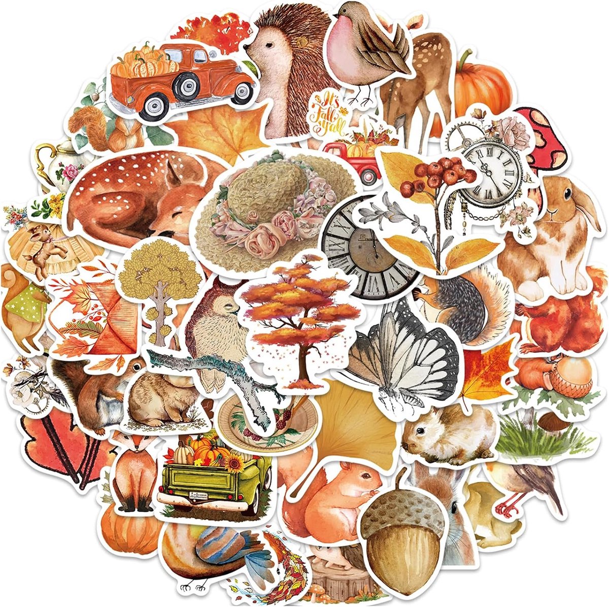 Stickers - Herfststickers - Raamstickers en Decoratie - Bos, Planten, Esdoornblad, Pompoen - Waterdicht PVC - 3-6 cm - 50 stuks