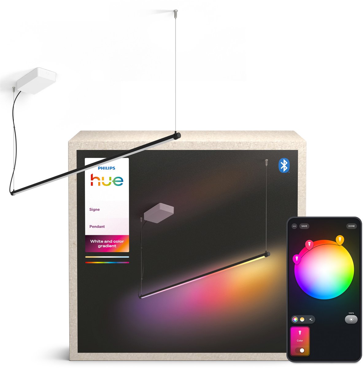 Philips Hue Signe - Tube hanglamp - zwart aluminium - Aanpasbaar wit en gekleurd licht - slimme verlichting
