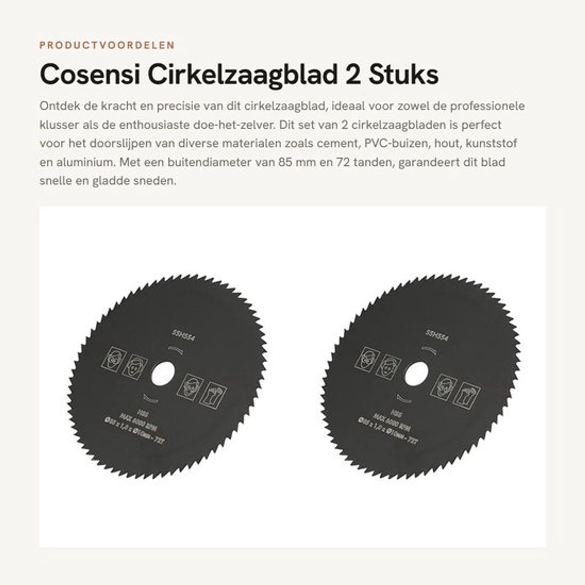 Cirkelzaagblad 85 mm - 2 Stuks - 72 Tanden - HSS Materiaal - Glad Snijden - Hoge Efficiëntie - Lichtgewicht 50 gram - Zaagblad