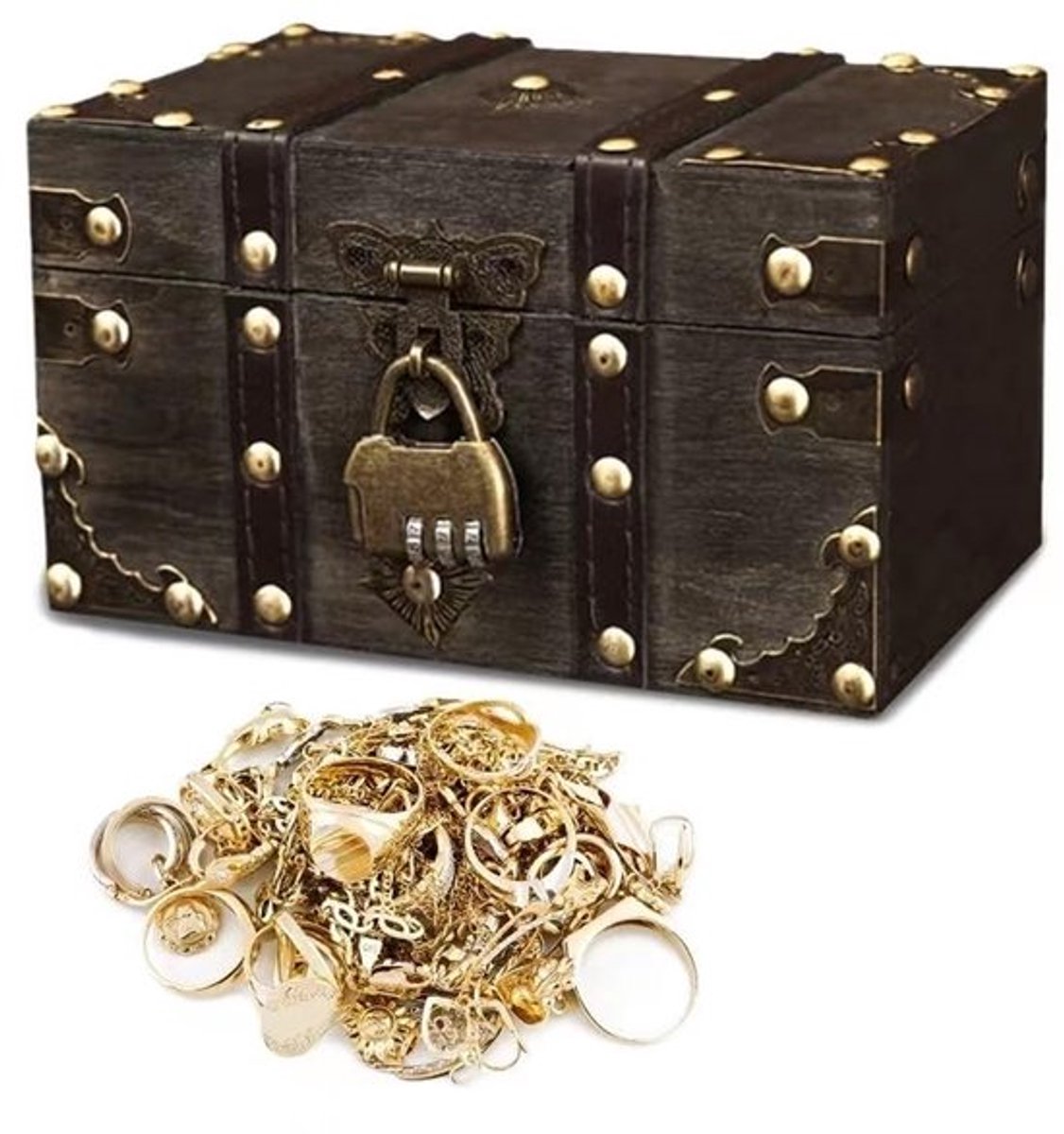 Schatkist Vintage Houten - Met Cijferslot - Opbergdoos - Decoratie - Duurzaam - Afmetingen 18 x 11 x 10 cm