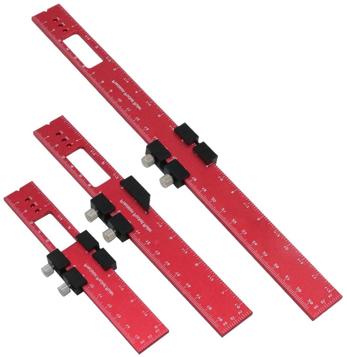 Houtbewerking Liniaal Set - Precisie Meetgereedschap - Nauwkeurig Meten - Verstelbare Schuifstop - 16 20 30 cm - Aluminiumkleur