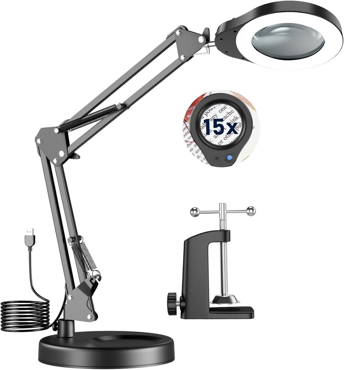 Loep met Licht - Zwart - 16 cm - LED Vergrootglas met Verstelbare Zwenkarm - Voor Handwerk en Lezen