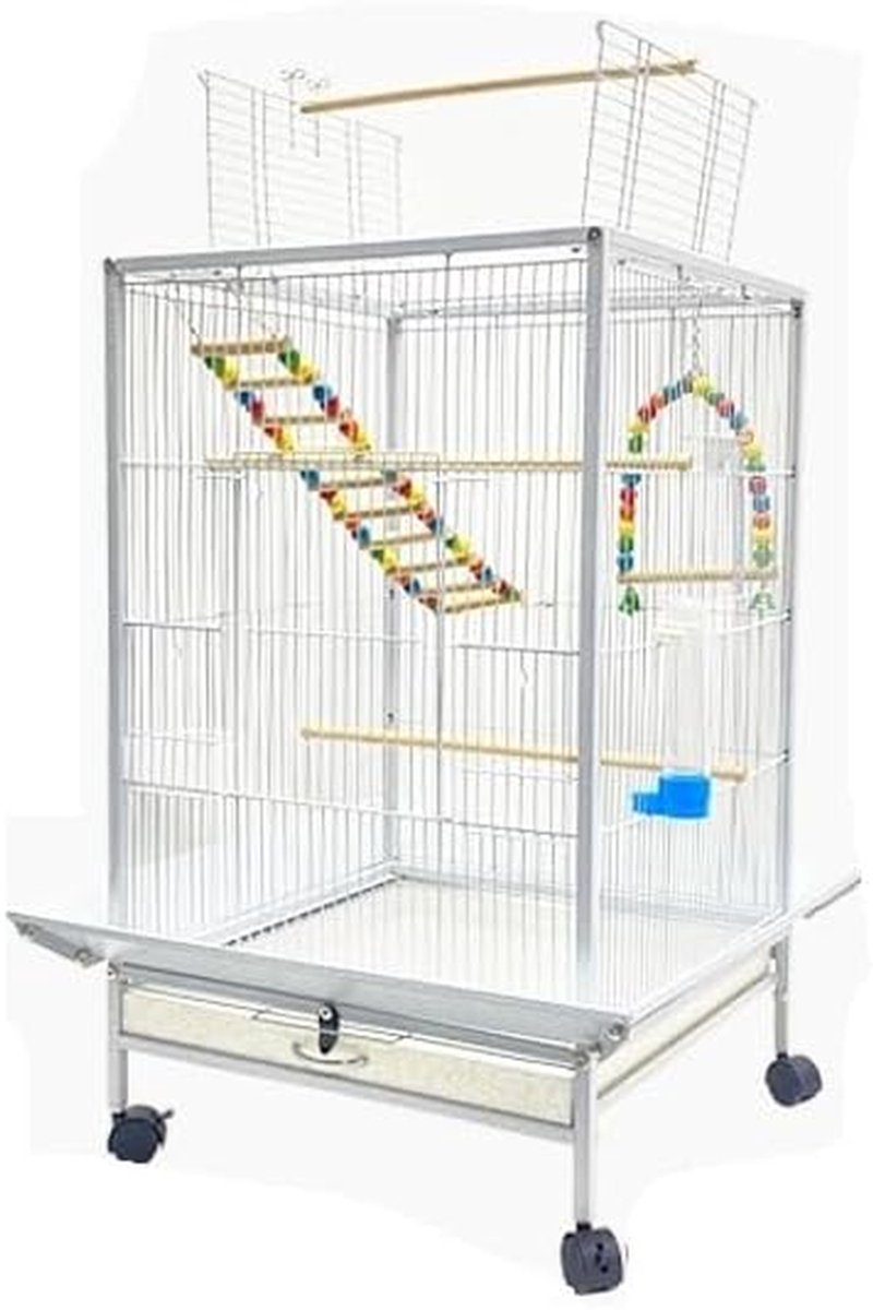 Vogelkooi Met Standaard - Vogelvolière Papegaaienkooi - Vogels Huisvesten - Openend Dak - 61x43x95cm - Zwart