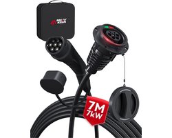 EV Oplaadkabel 7 kW 32 A, 7 m Verlengkabel voor Elektrische Voertuigen, Geschikt voor Hybride Auto's met Vergrendeling en IEC62196-2 Plug