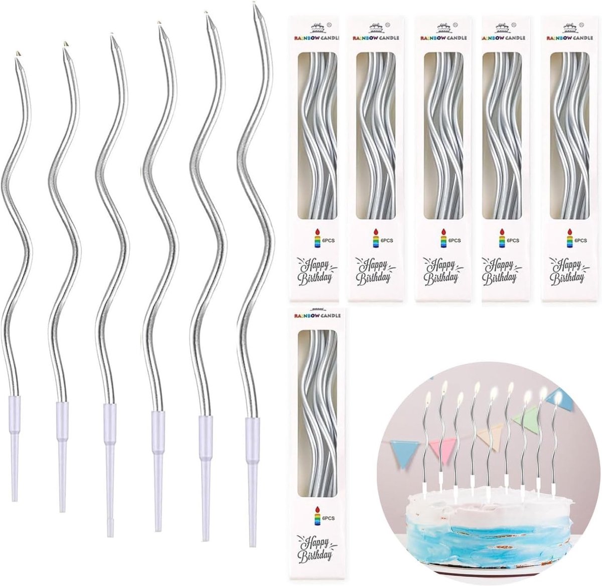 Verjaardagscandles 36 Stuks - Spiralen Design - Zilver - Creëert een feestelijke sfeer - ShopVlot