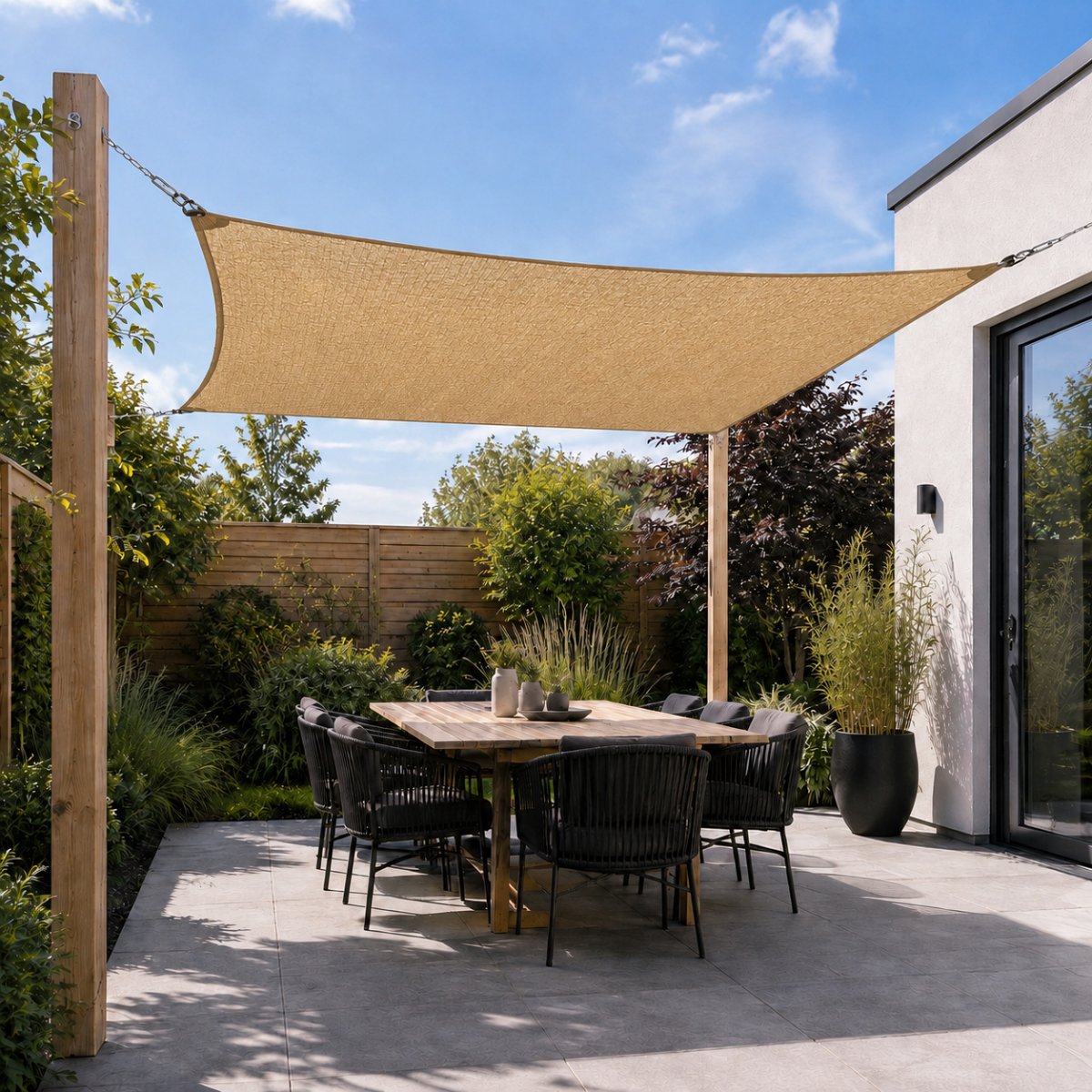 TuinChamp Schaduwdoek hdpe beige 3x3m - Waterdoorlatend - Vierkant - Zonnescherm balkon - Zonnescherm doek - Tuin zonnescherm