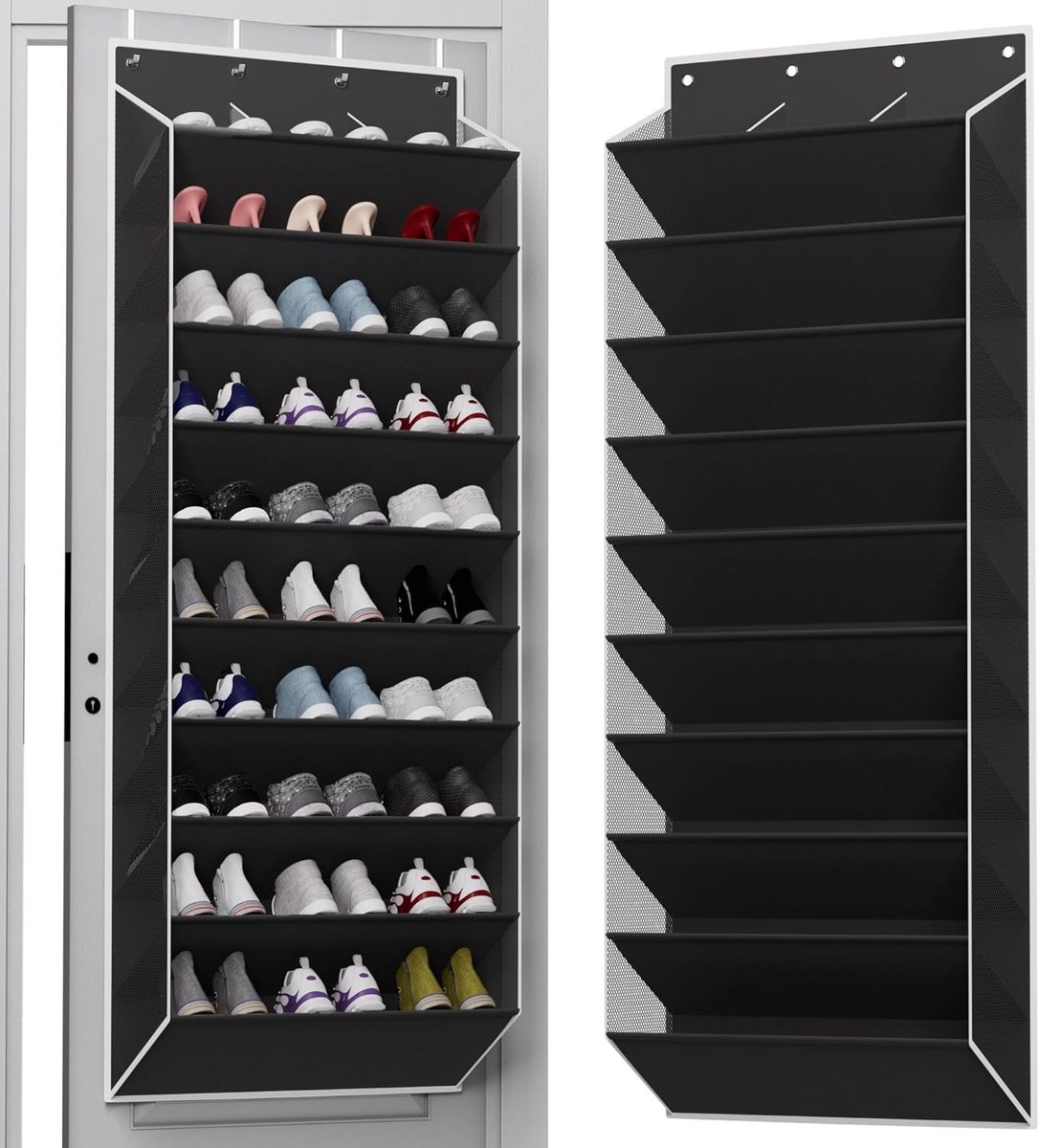 Houd 30 Paar Schoenen Op met Deze Ruime Hangende Schoenrek voor Deur, 10 Niveaus, Ideaal voor Slaapkamer, Badkamer en Keuken, Ruimtebesparende Oplossing met Diepe Vakken
