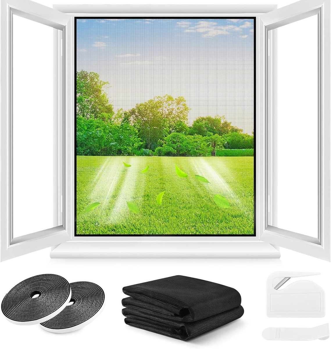 Horrengaas met klittenband - Zwart - 130 x 150 cm - Verdikt Polyester Vliegengaas - Voor Ramen