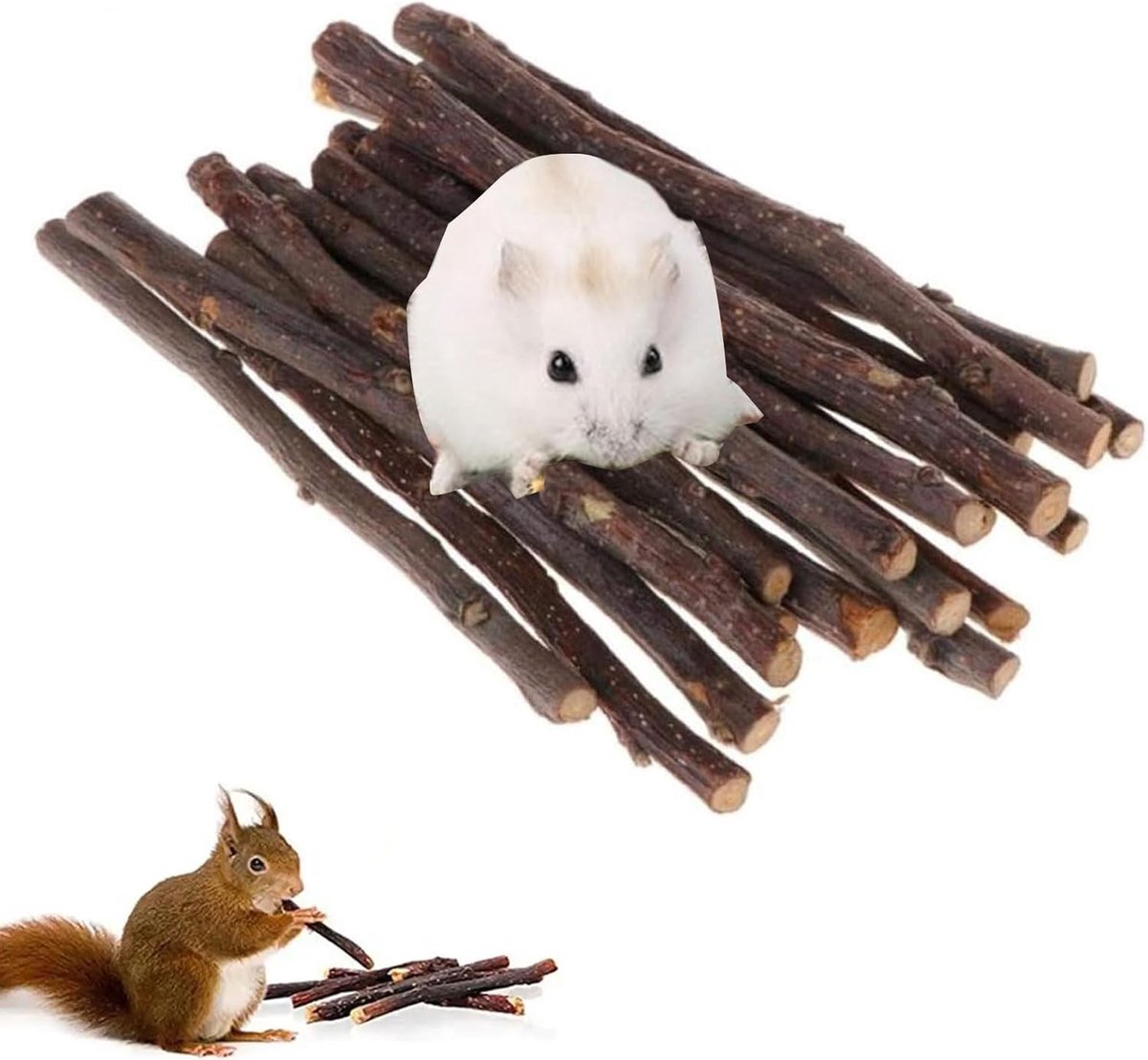 Natuurlijke Kauwsticks voor Dieren - 12 Stuks Appel Takken voor Konijnen, Cavia's en Hamsters, Gezond Kauwspeelgoed voor Kleine Huisdieren