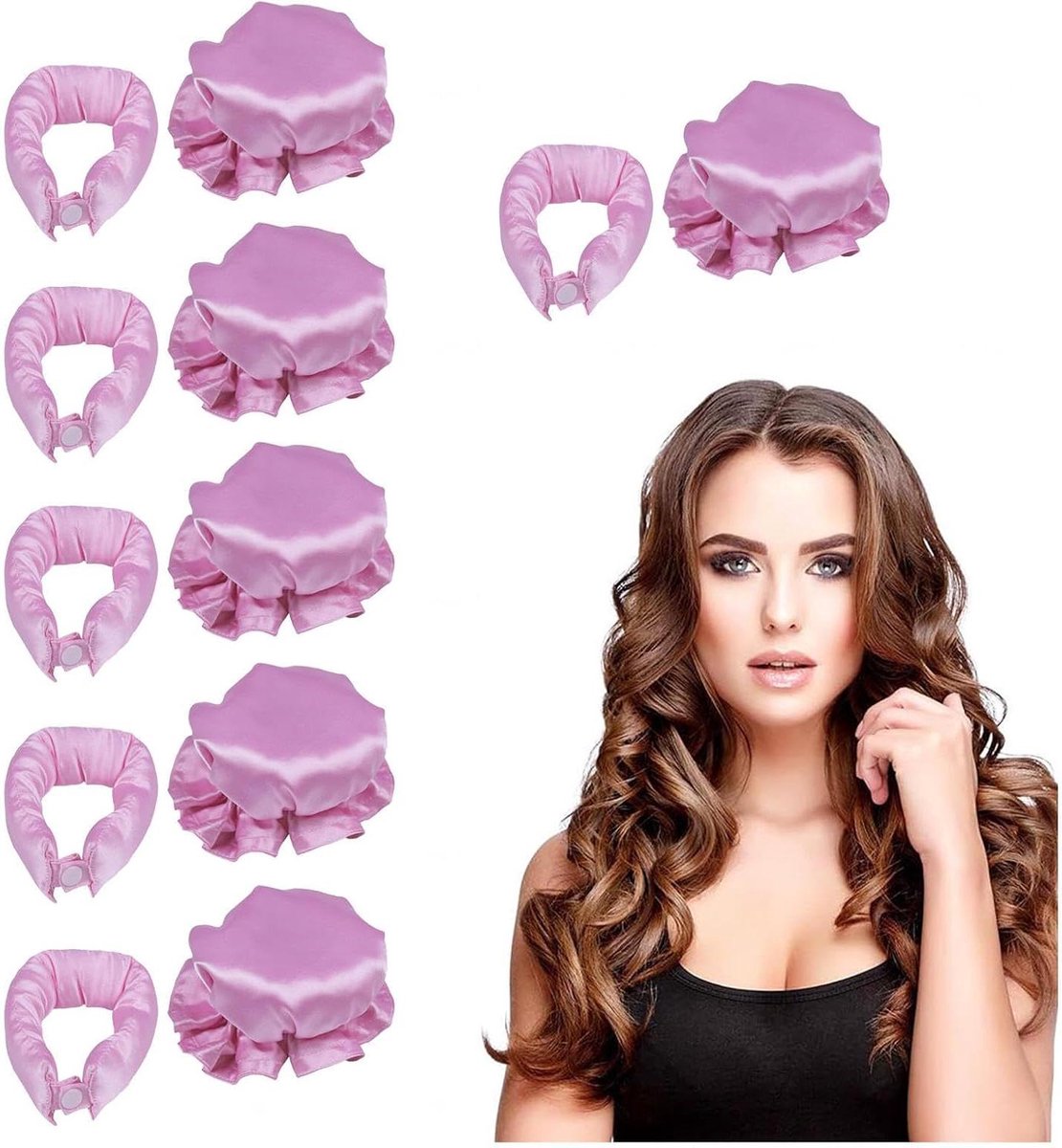 Krulset - Hittevrije Krulers - Haar Krullen - Zonder Hitte - 6 Stuks - Roze