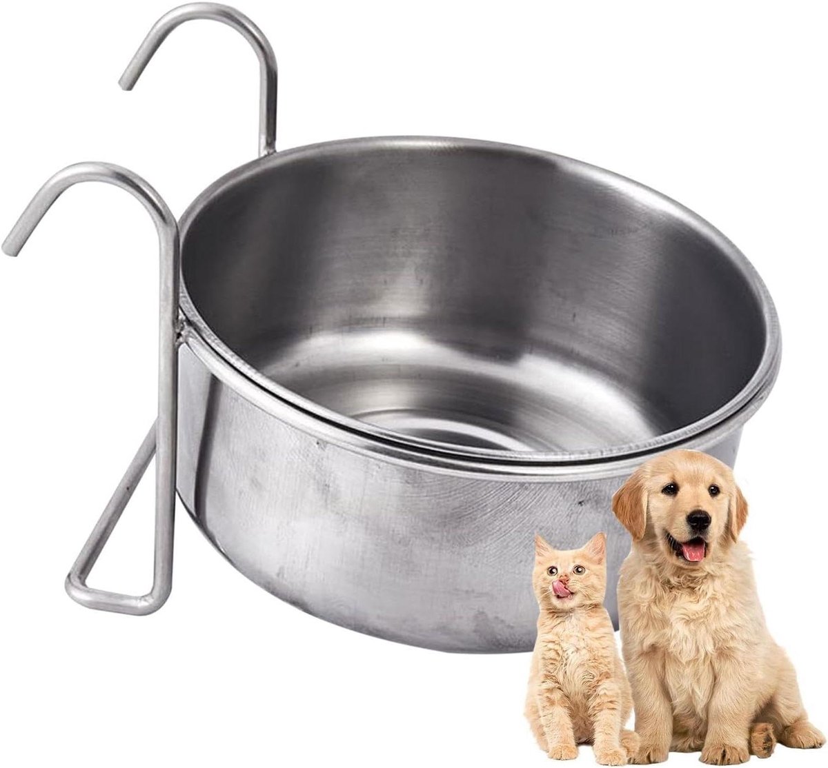 Vogelvoerbak Ophangbaar - Voerbak Drinkbak - Dieren Voeden - Afneembaar Roestvrij Staal - 14 x 55 cm - Zilver