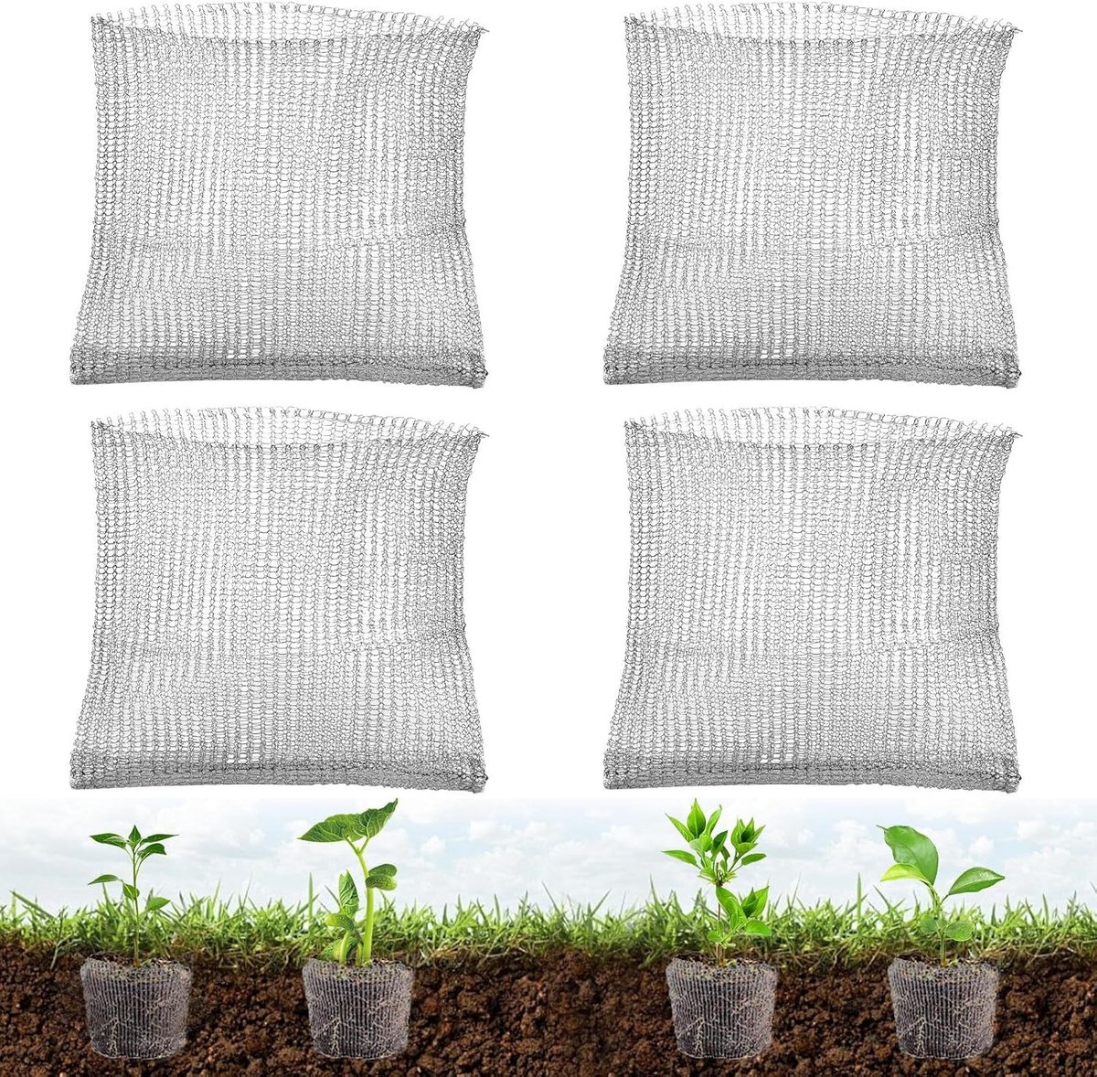 Vole Beschermmanden voor Planten, 4 Stuks, Metaal Mand voor Fruitbomen, Wortelbescherming voor Bomen en Bloemen, Dierenafschrikking en Tuinondersteuning