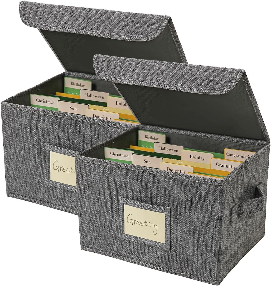 Opbergdoos voor Wenskaarten met 40 Verwijderbare Scheidingswanden en 168 Zelfklevende Labels, Perfect voor Foto's, Enveloppen, Scrapbooking en Stickers, 2 Stuks, Grijs